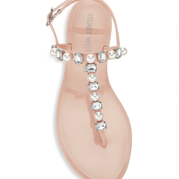 New Stuart Weitzman Goldie Jelly Crystal and Pearls Sandal - Picture 2 of 8